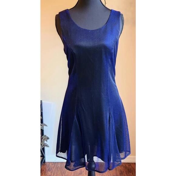 Vintage Y2K Dress by Choice Sleeveless Blue Sparkly Zip Up Corset Mini Dress - Picture 1 of 9